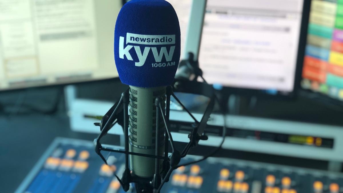 A photo of a microphone with a KYW windscreen