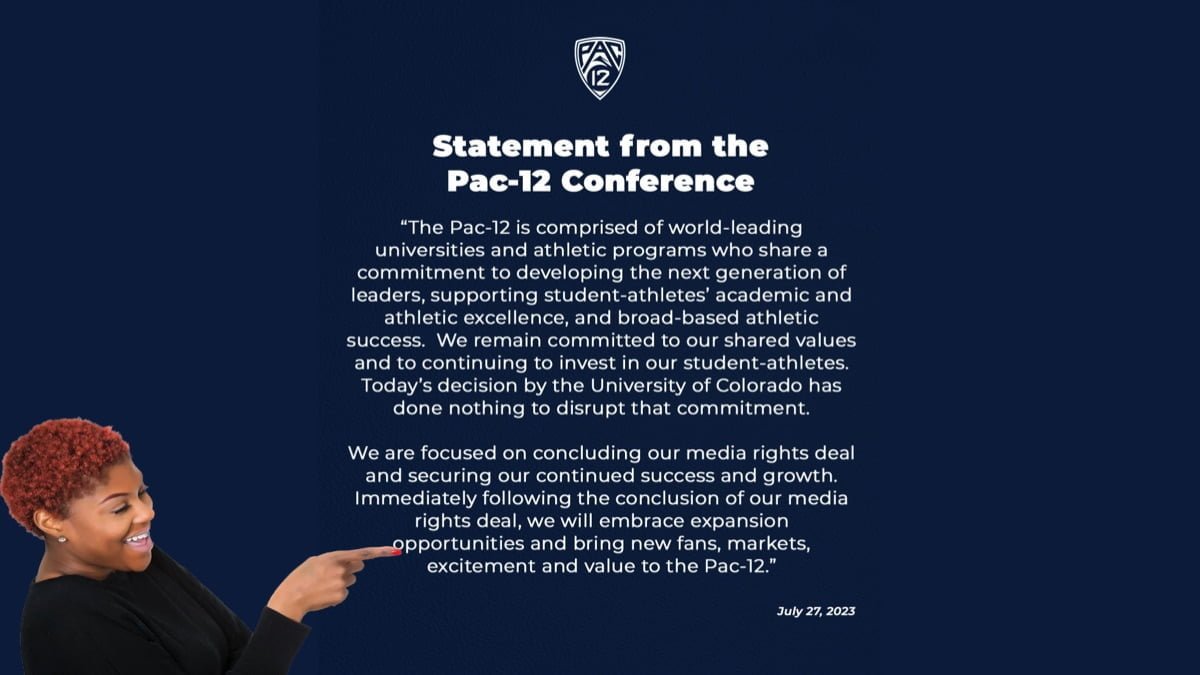 Woman points and laughs at Pac-12 statement