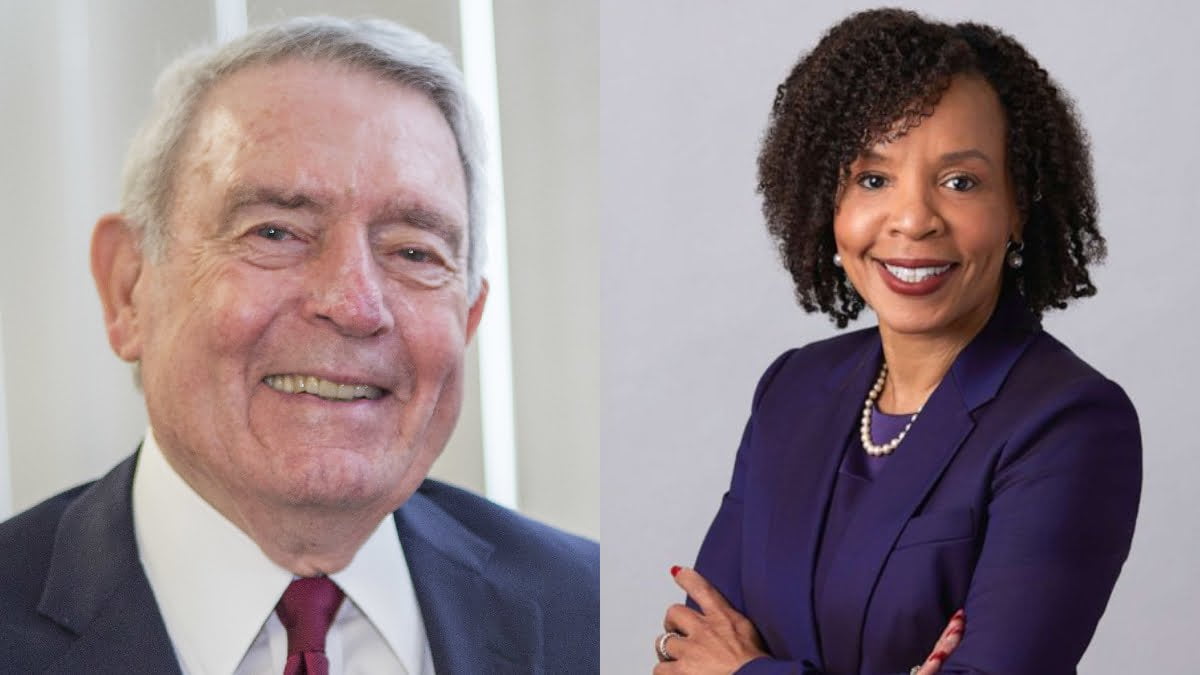 A photo of Dan Rather and Kim Godwin