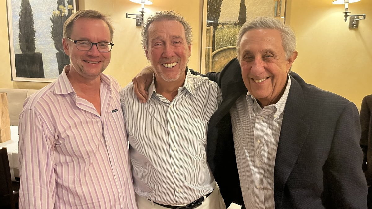 A phot of Michael Riedel, Joe Bartlett, and Len Berman