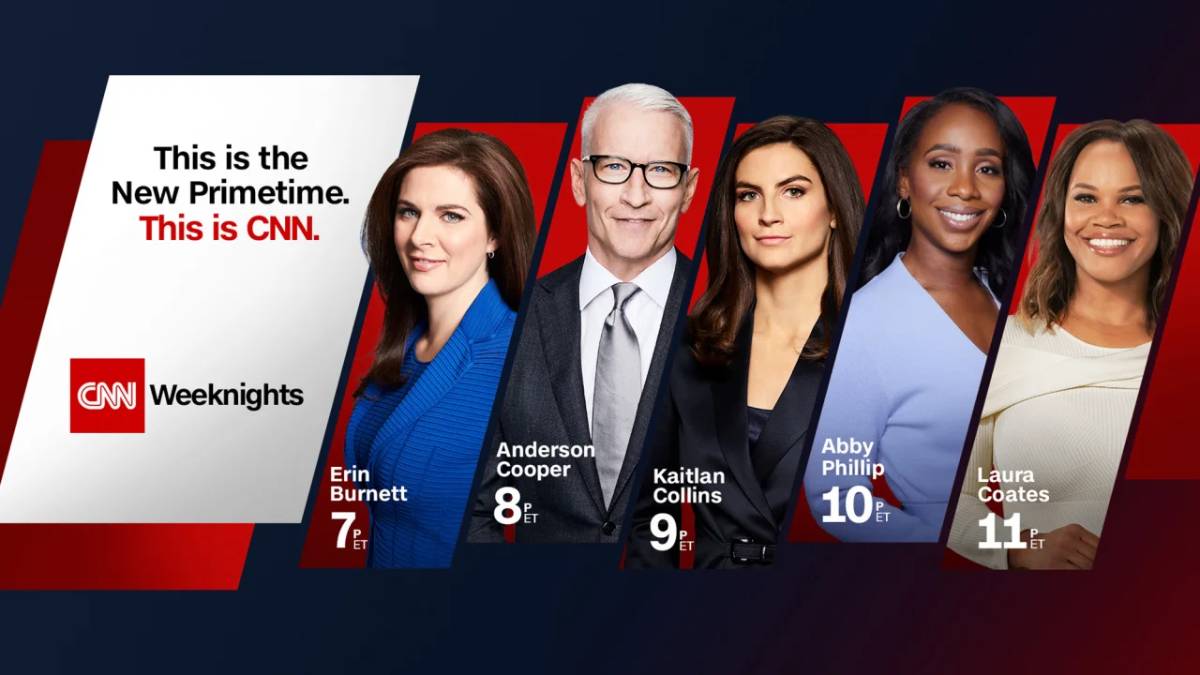 A photo featuring Erin Burnett, Anderson Cooper, Kaitlan Collins, Abby Phillip, and Laura Coates