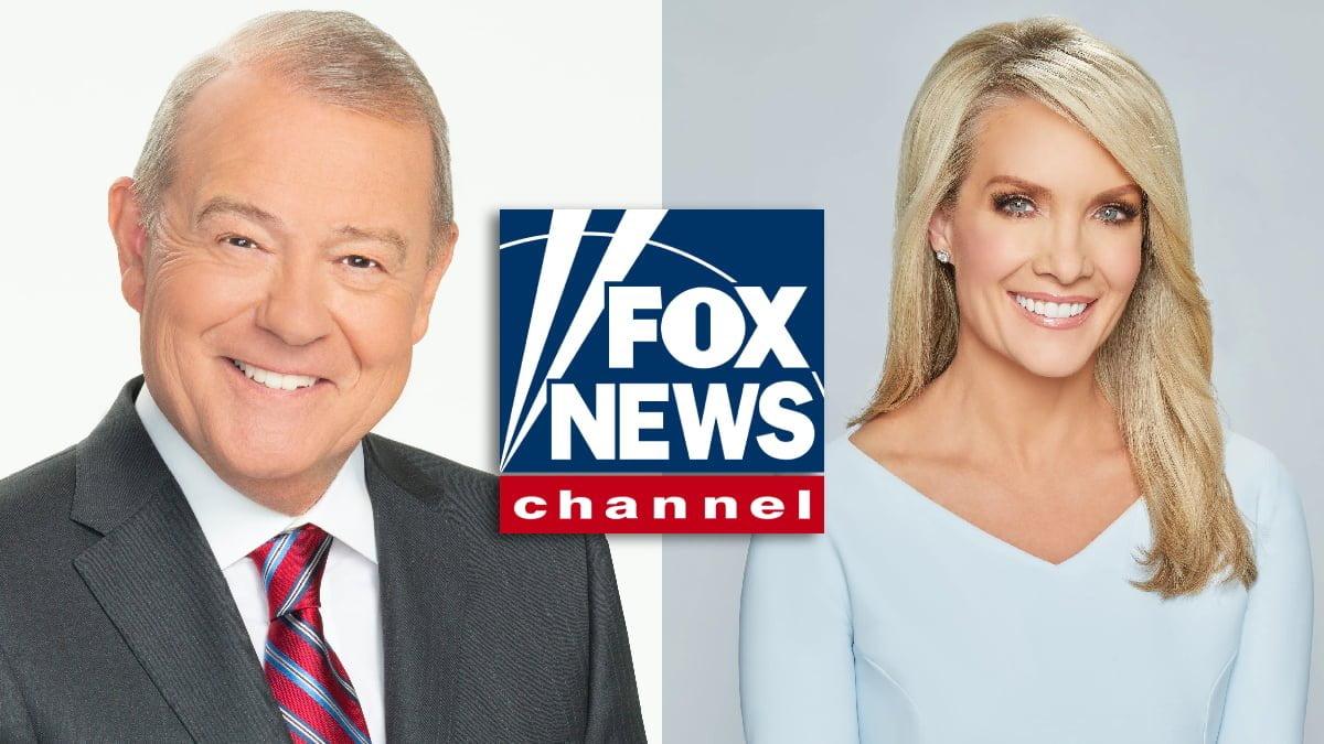 A photo of Stuart Varney, Dana Perino, and the Fox News logo