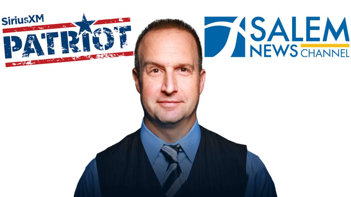 A photo of Andrew Wilkow, the SiruisXM Patriot, and Salem News Channel logos