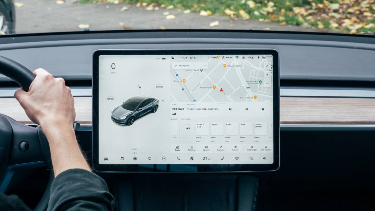 A photo of an electric vehicle dashboard