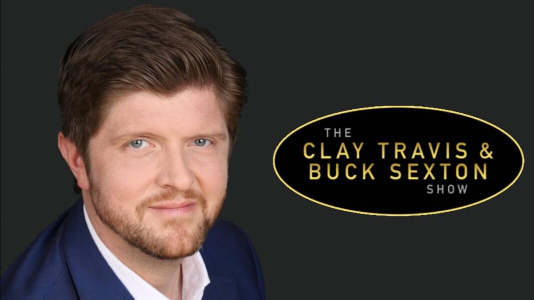 A photo of Buck Sexton and the Clay Travis & Buck Sexton Show logo