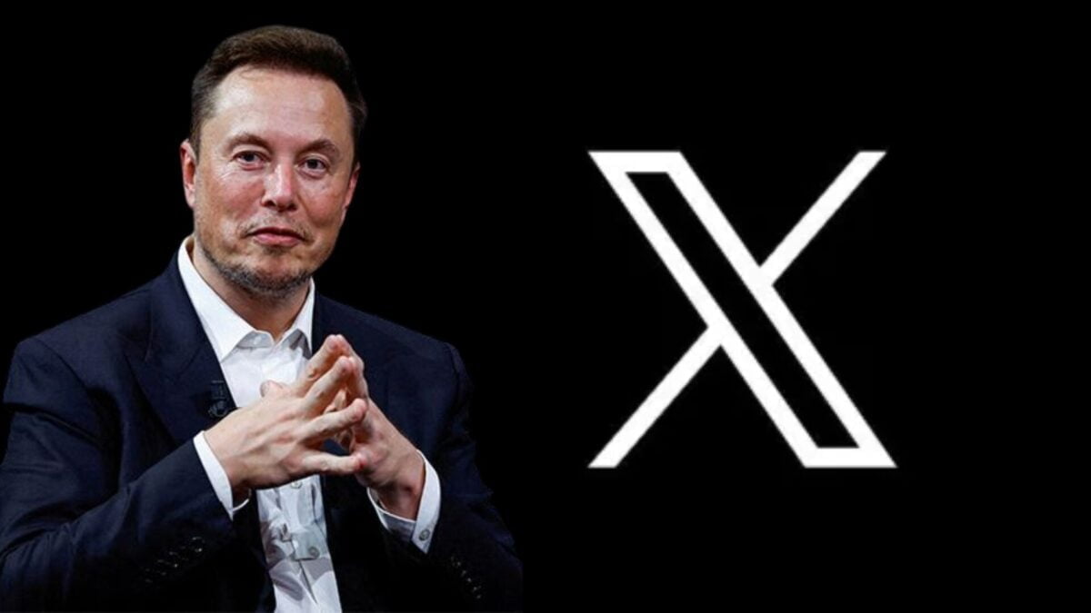 A photo of Elon Musk and the X logo