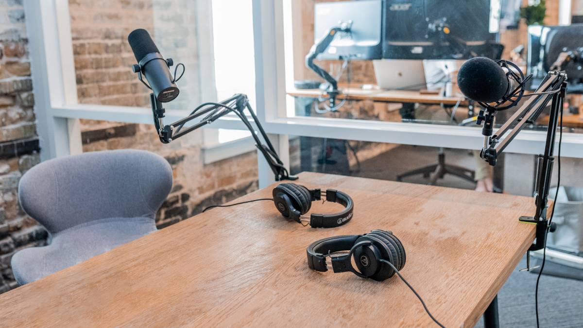 A photo of a podcast studio