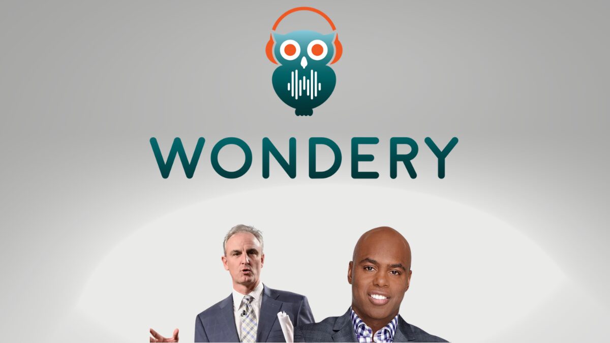 Wondery logo with pictures of Trey Wingo and Kevin Frazier