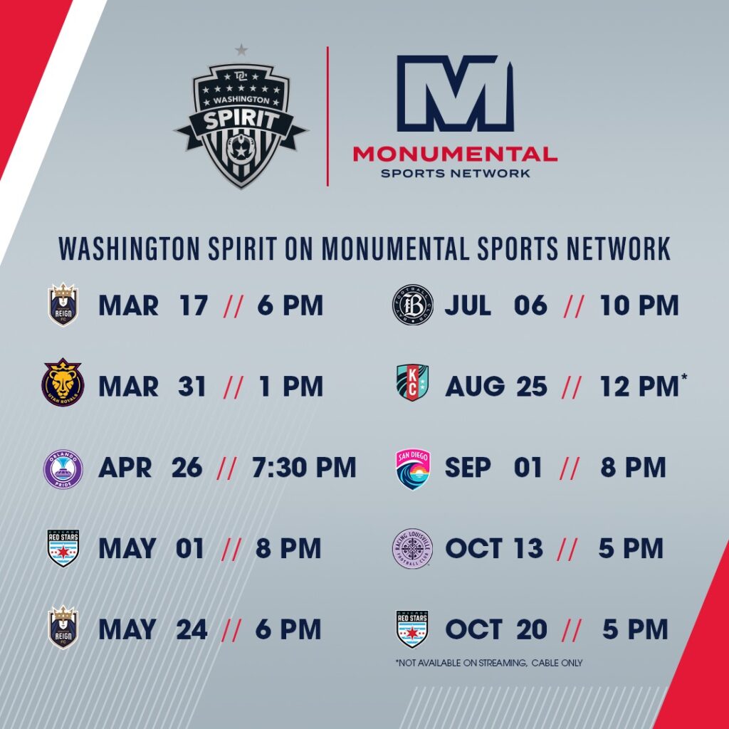 Monumental Sports Network NWSL Washington Spirit schedule