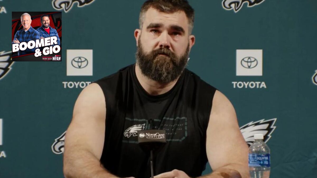 Jason Kelce and the WFAN logo