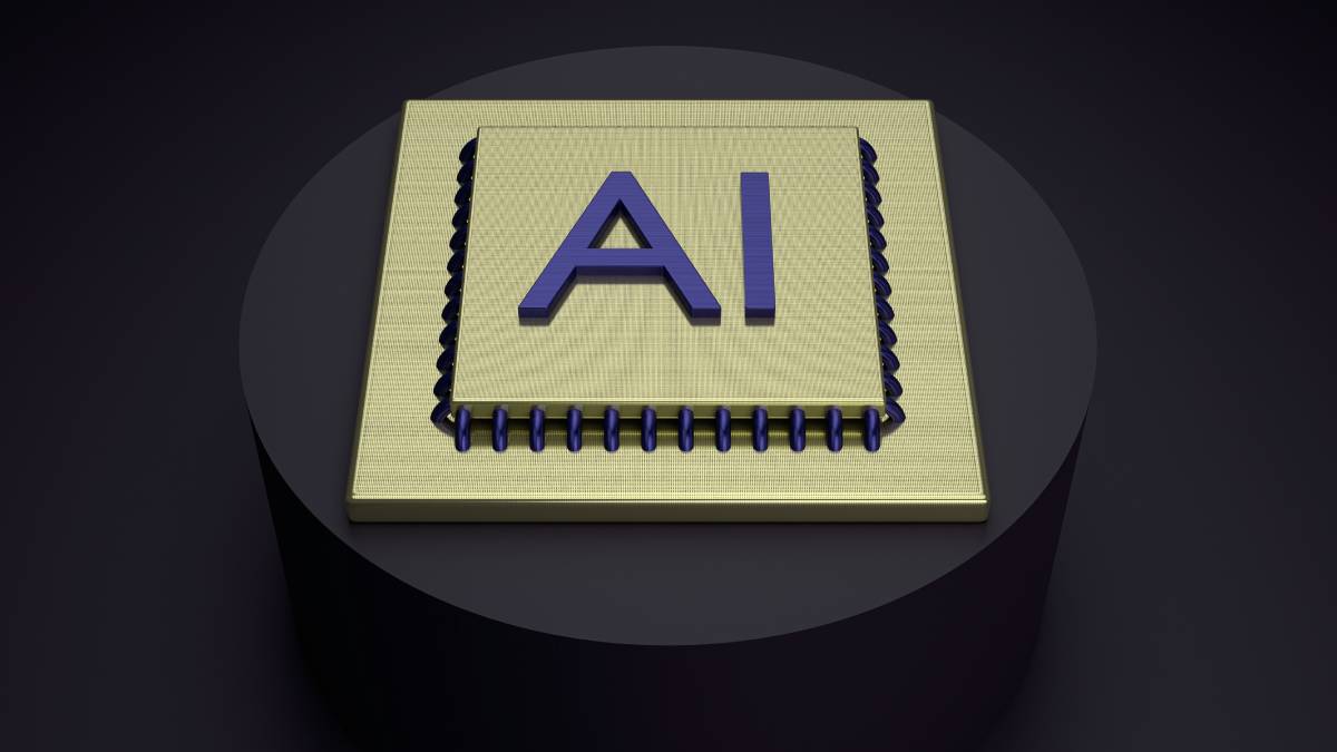 A photo of a computer chip with the AI initials on it