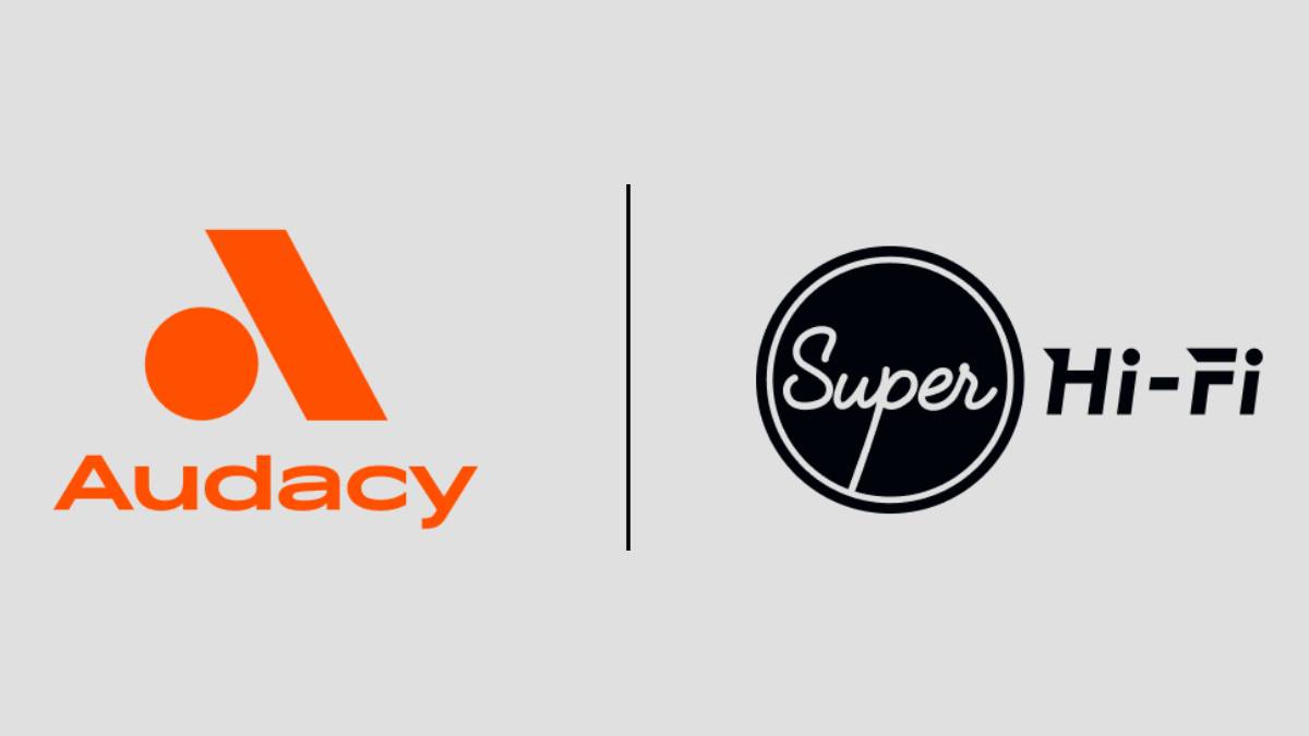 A photo of the Audacy and Super Hi-Fi logos