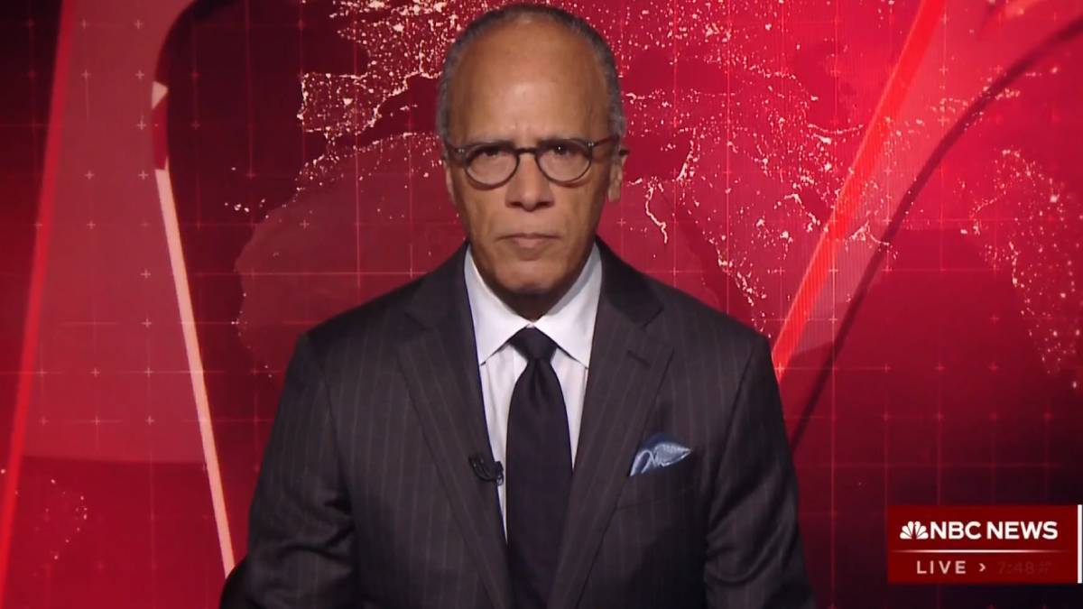 A photo of Lester Holt delivering breaking news