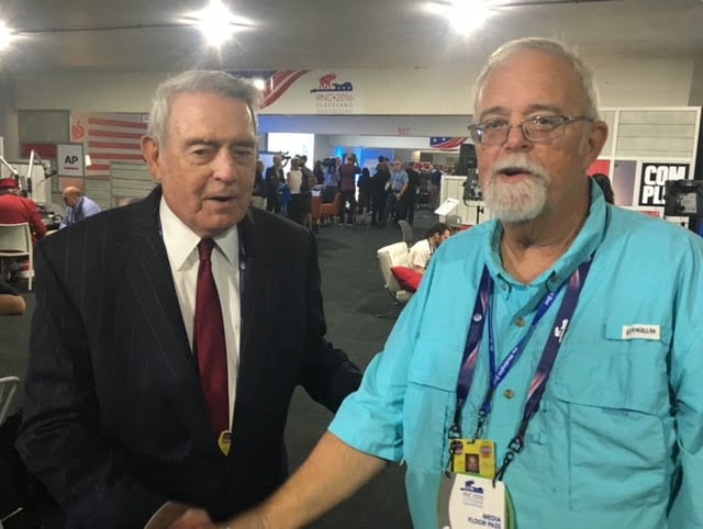tradup-and-rather | Barrett Media A photo of Dan Rather and Tom Tradup at the 2016 Republican National Convention (Photo: Tom Tradup)