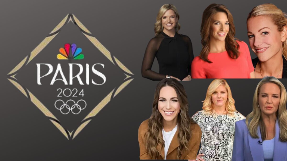 NBC Olympics Logo and photos of Cara Banks, Laura Britt, Trenni Casey, Lindsay Czarniak, Carolyn Manno, and Kathryn Tappen