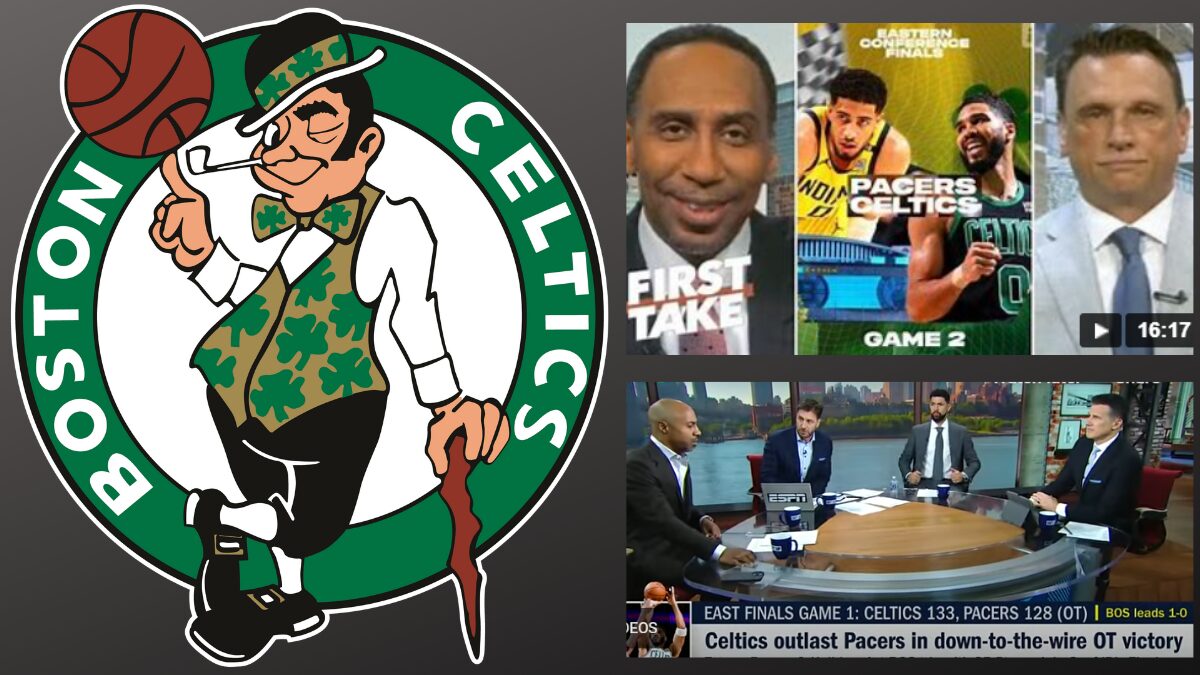 Logo for the Boston Celtics and screengrabs from ESPN