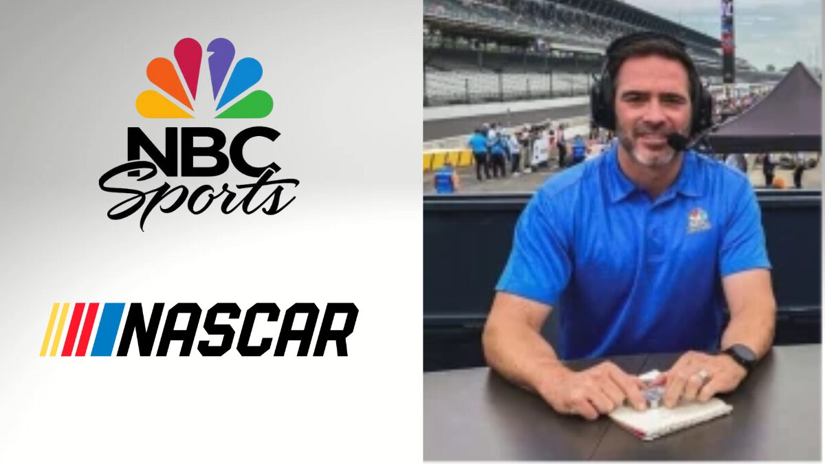 Logos for NBC Sports and NASCAR and a photo of Jimmie Johnson