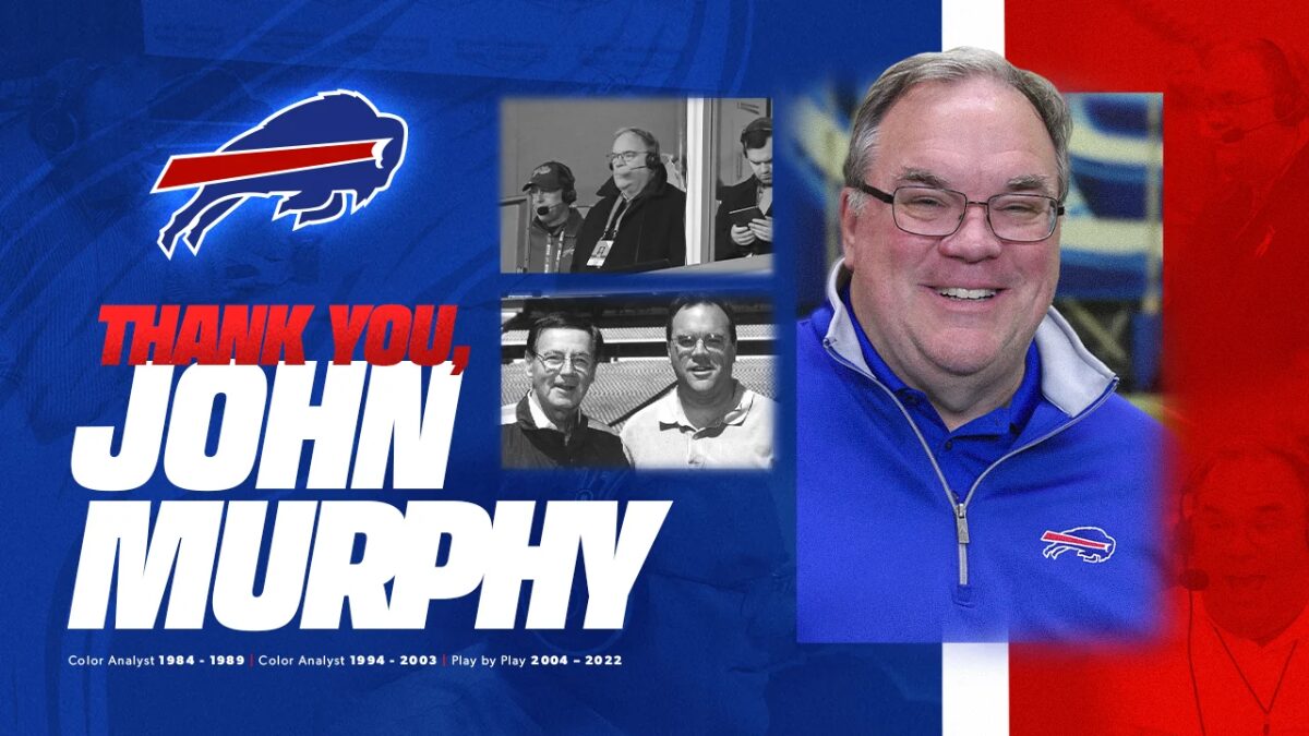 Graphic of longtime Bills announcer John Murphy