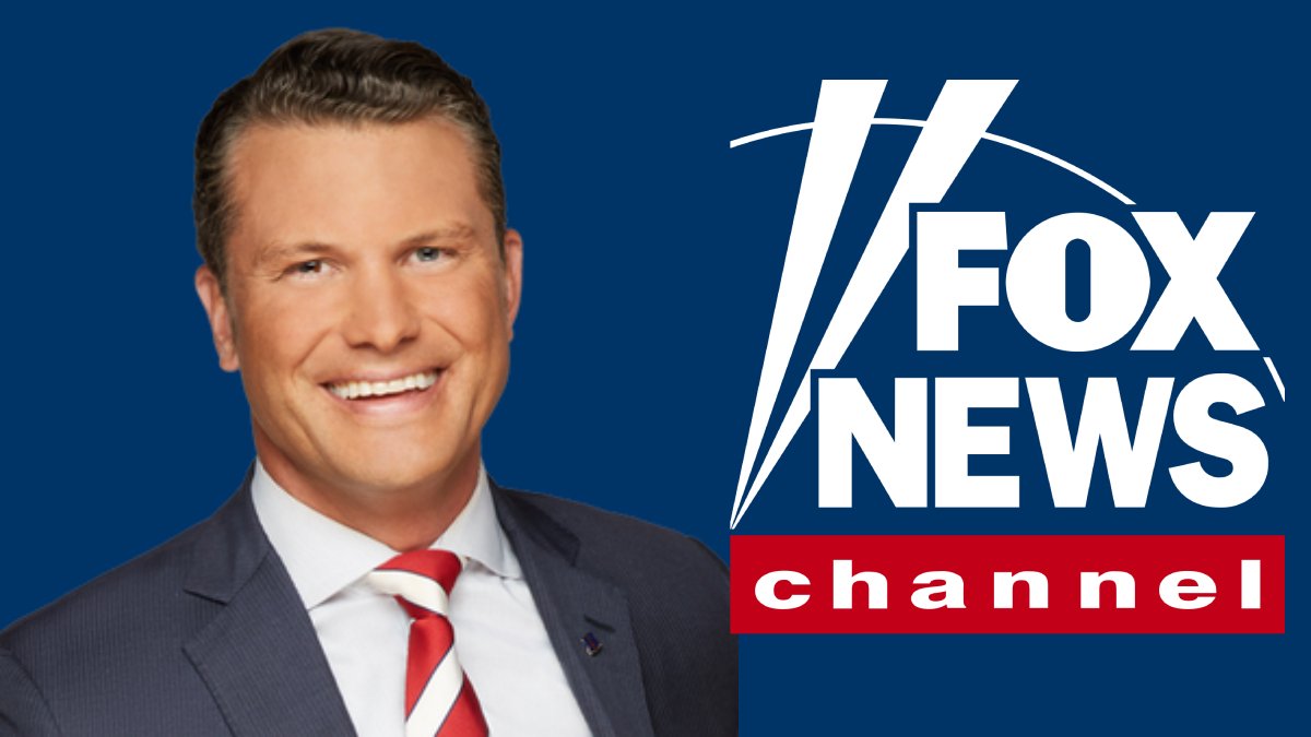 A photo of Pete Hegseth and the Fox News logo