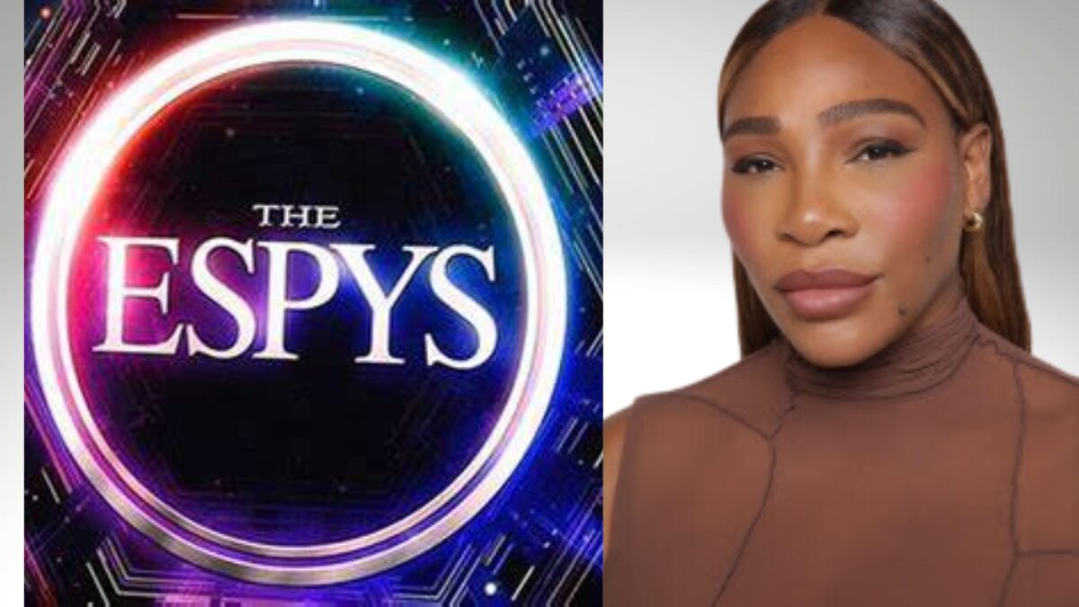 Logo for the ESPYS and a photo of Serena Williams