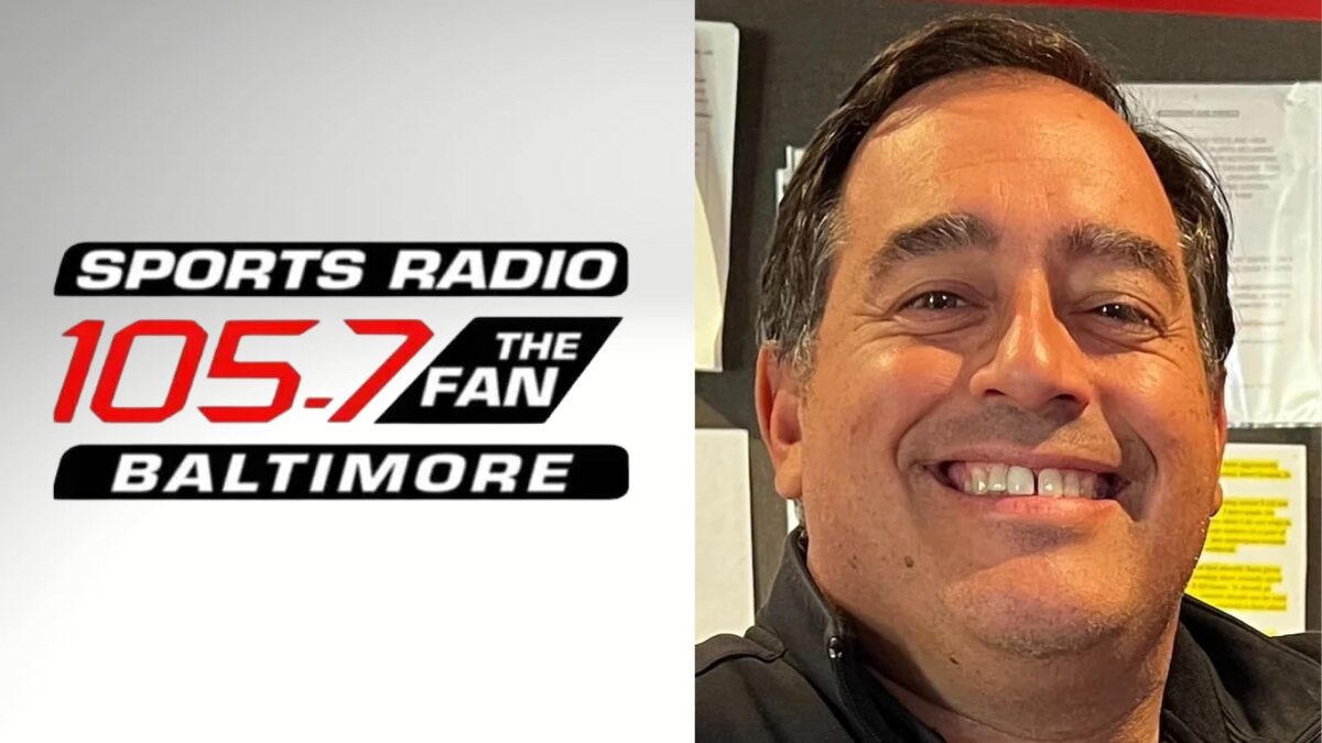 Logo for 105.7 The Fan in Baltimore and a photo of Chuck Sapienza