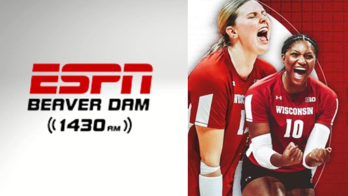 Logo for ESPN Beaver Dam and a photo of Wisconsin women's volleyball players