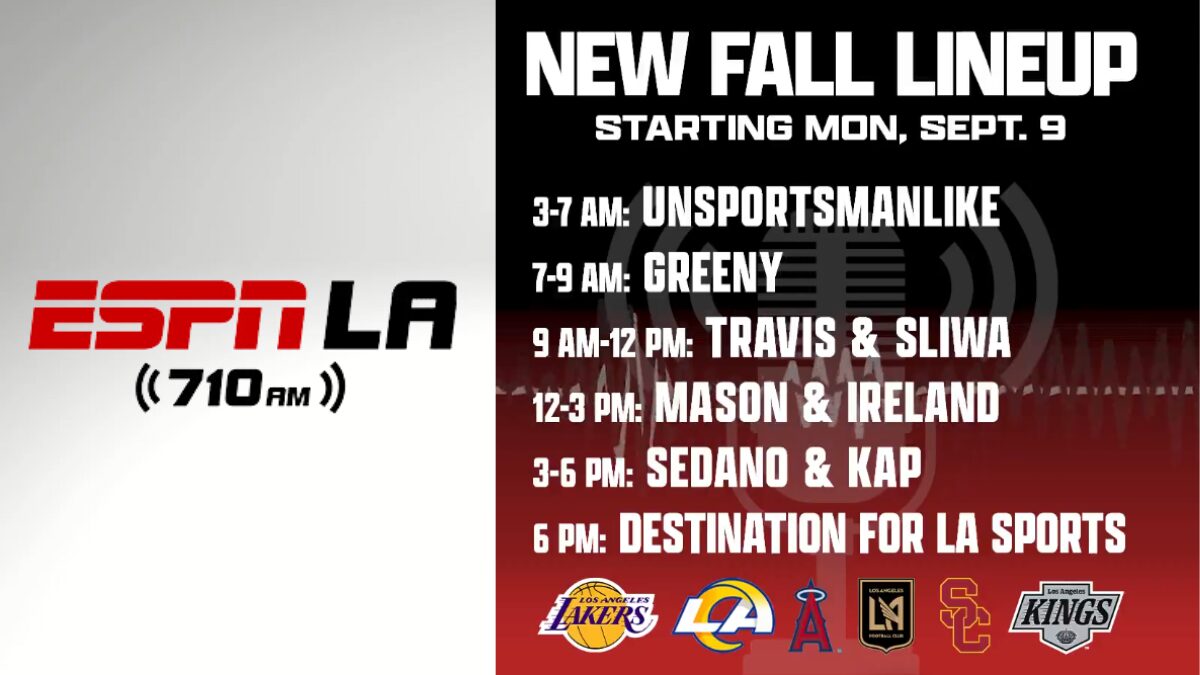 Logo for ESPN LA 710 and a graphic for their new fall lineup