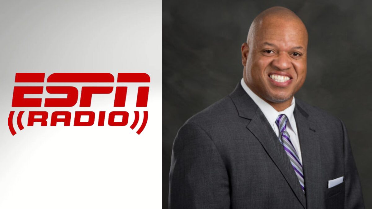 Logo for ESPN Radio and a photo of host Freddie Coleman