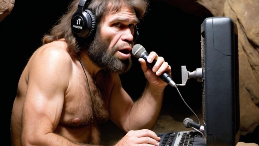 AI Generated Photo of a Caveman doing a radio show