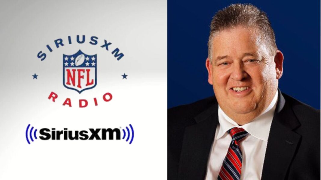 Logo for SiriusXM NFL Radio and a photo of Charlie Weis