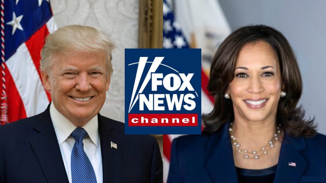 A photo of Donald Trump and Kamala Harris with the Fox News logo