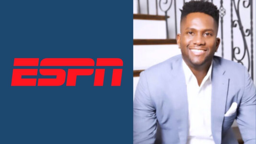 Logo for ESPN and a photo of Harry Douglas