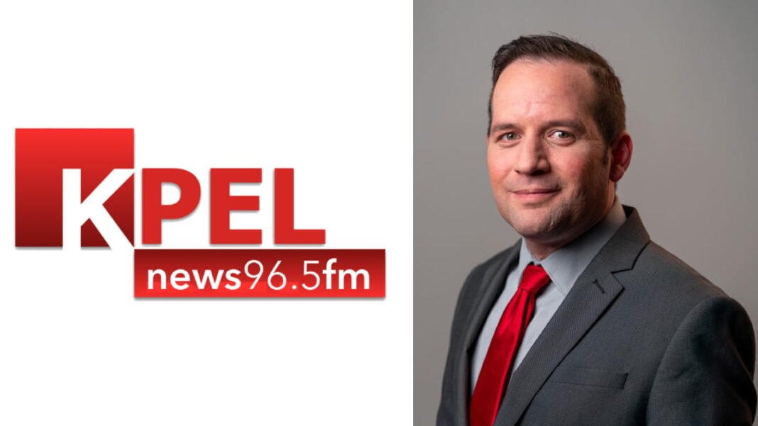 A photo of Jamie Angelle and the KPEL logo