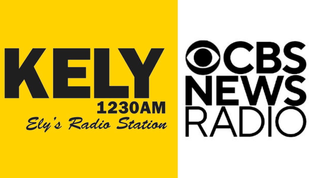 A photo of the KELY 1230 AM logo and the CBS News Radio logos