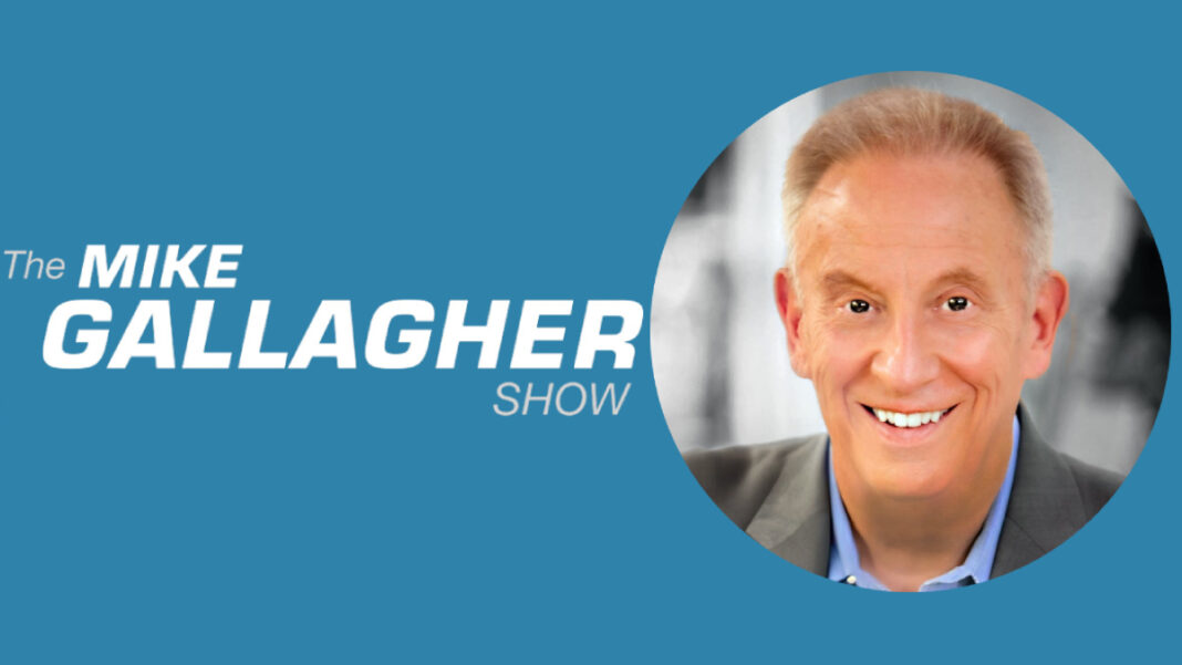 A photo of Mike Gallagher and his show logo