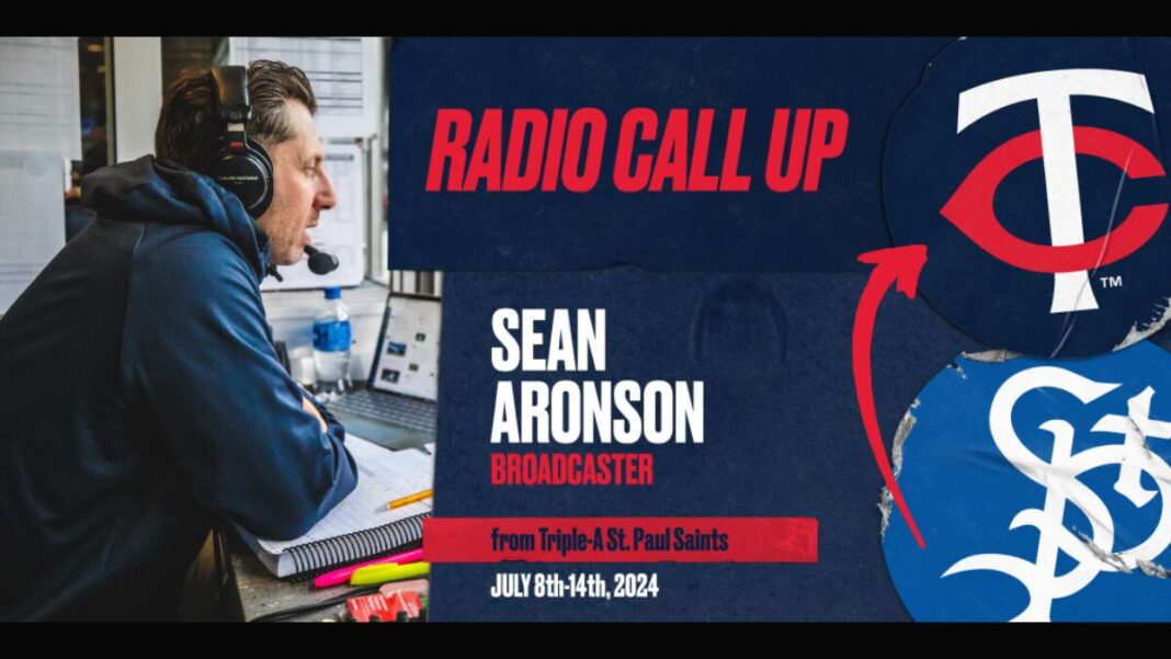 Graphic announcing Sean Aronson getting to fill in on Minnesota Twins radio broadcasts