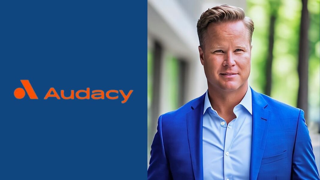 Logo for Audacy and a photo of Jason Bjorson