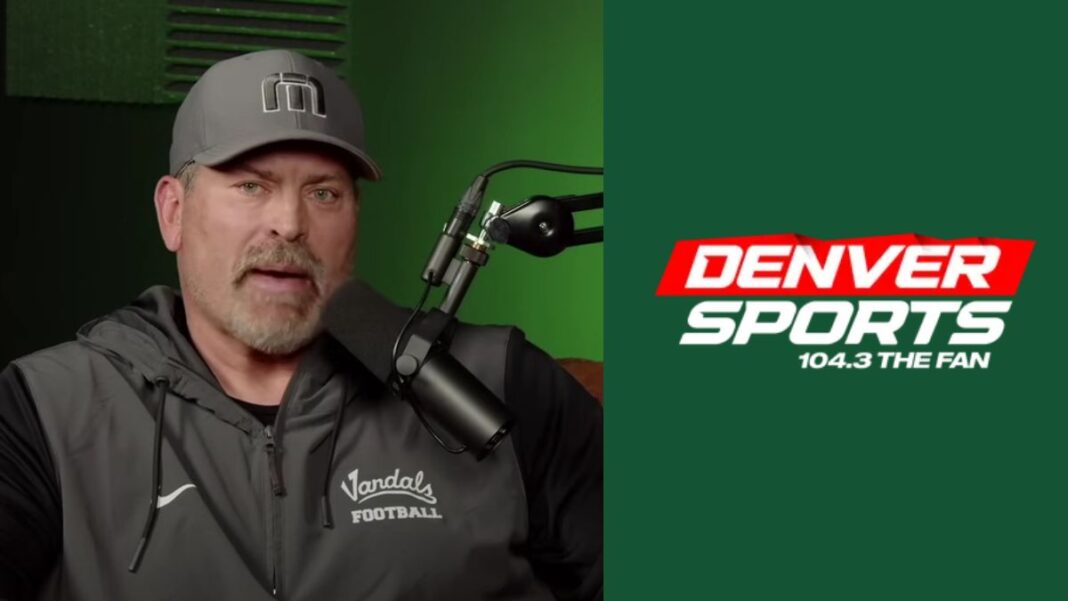 Screengrab of Mark Schlereth and a logo for 104.3 The Fan