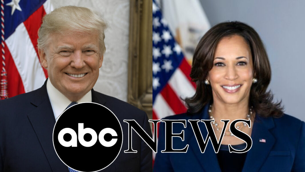 A photo of Donald Trump and Kamala Harris with the ABC News logo