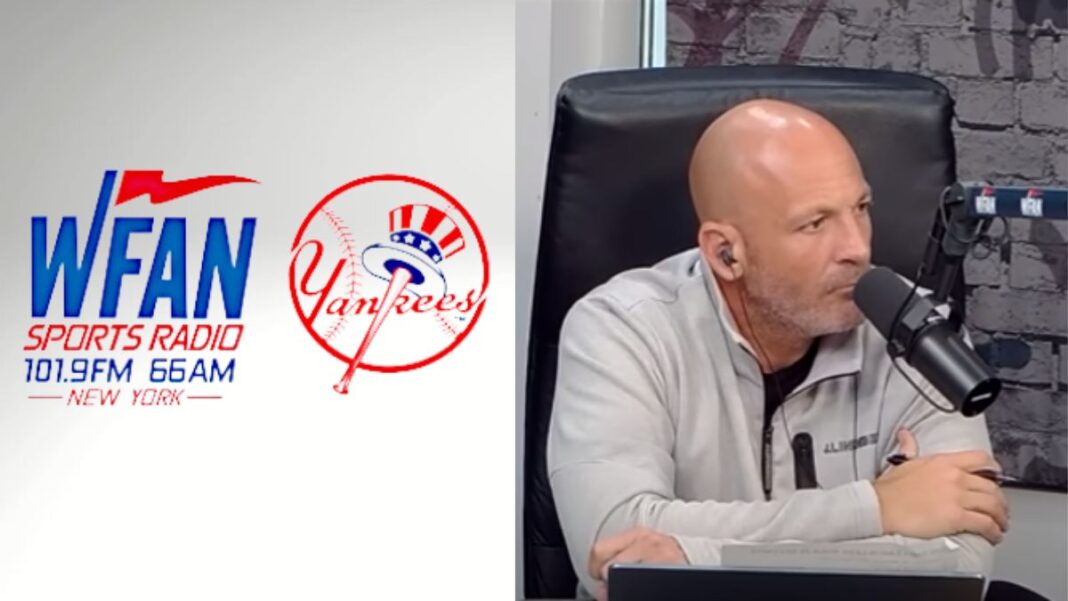 Logos for WFAN and the NY Yankees and a screengrab of Brandon Tierney