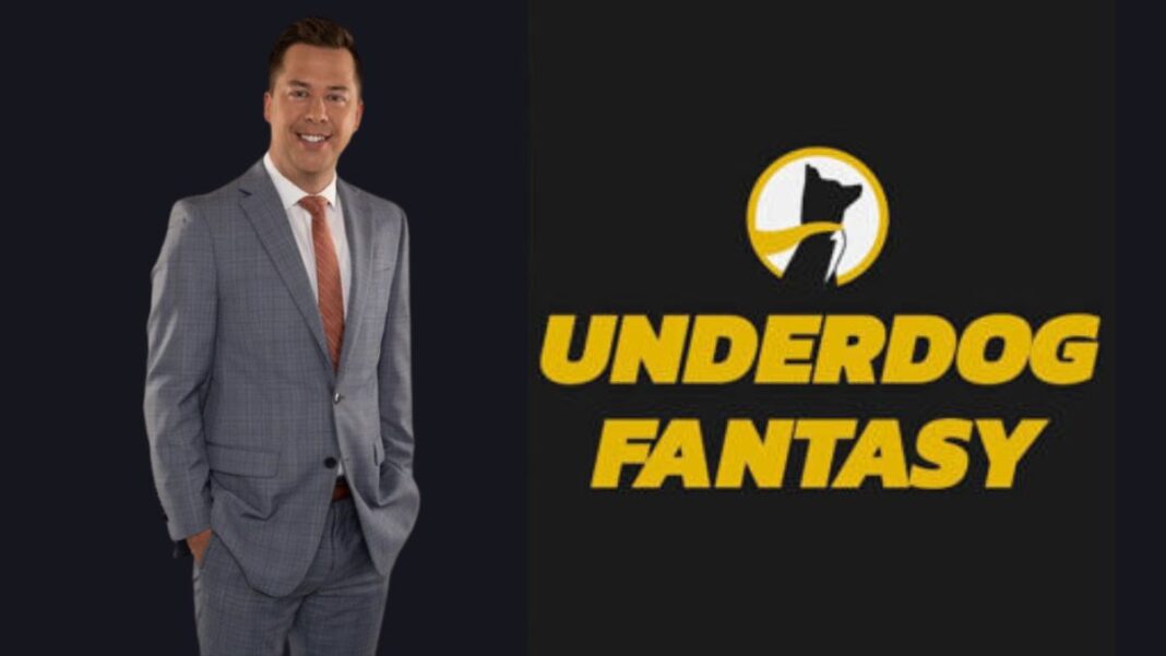 Logo for Underdog Fantasy and a photo of Jesse Palmer