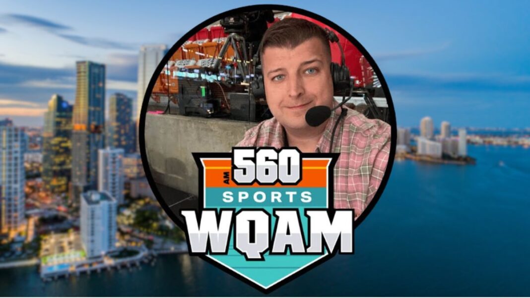 Logo for WQAM and a photo of Brendan Tobin