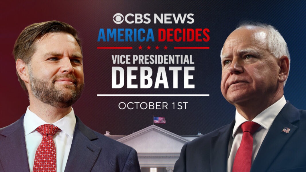 A promotional photo for the CBS News VP Debate