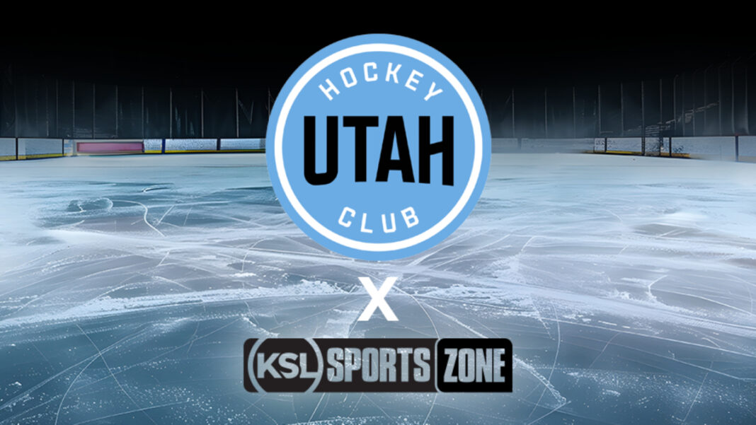 A photo of the Utah Hockey Club and KSL Sports Zone logos