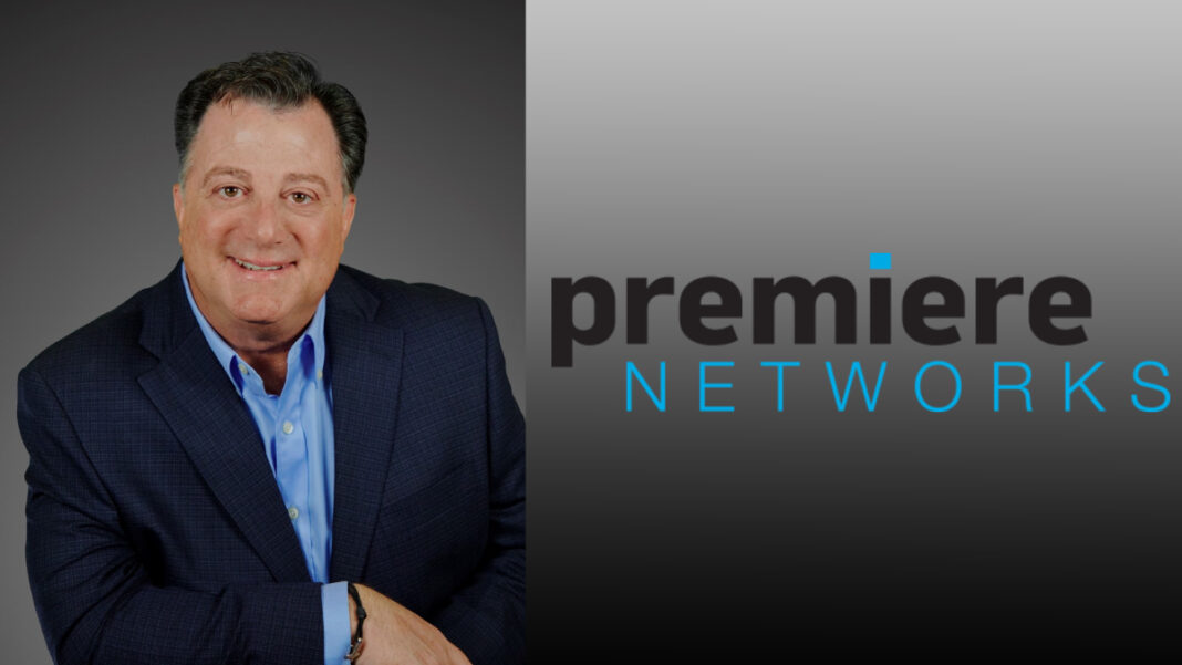 A photo of Michael DelGiorno and the Premiere Networks logo