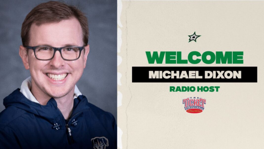 Graphic announcing Michael Dixon as Radio host for Dallas Stars games on The Ticket in Dallas