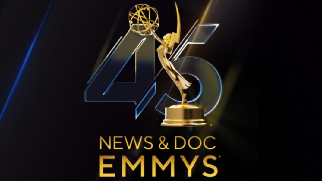 A photo of the logo for the News & Documentary Emmys