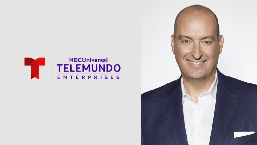 Logo for NBCUniversal Telemundo and a photo of Joaquin Duro