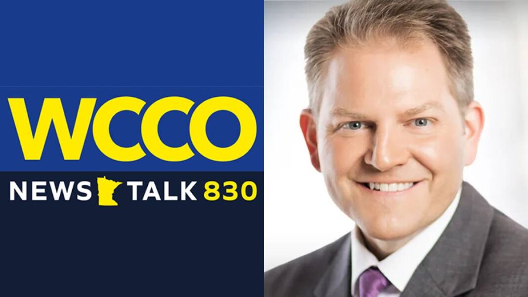 A photo of the 830 WCCO logo and Chris Schaffer