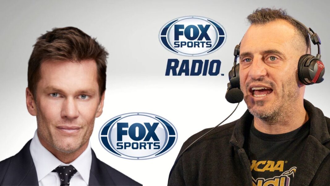 Logos for FOX Sports and FOX Sports Radio along with pictures of Tom Brady and Doug Gottlieb